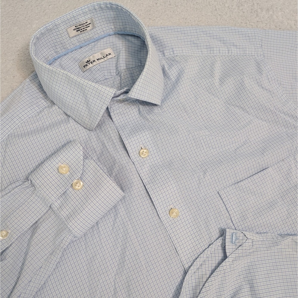 Peter Millar Performance Shirt Men's L 16 Nylon Spandex Blend Gingham Logo